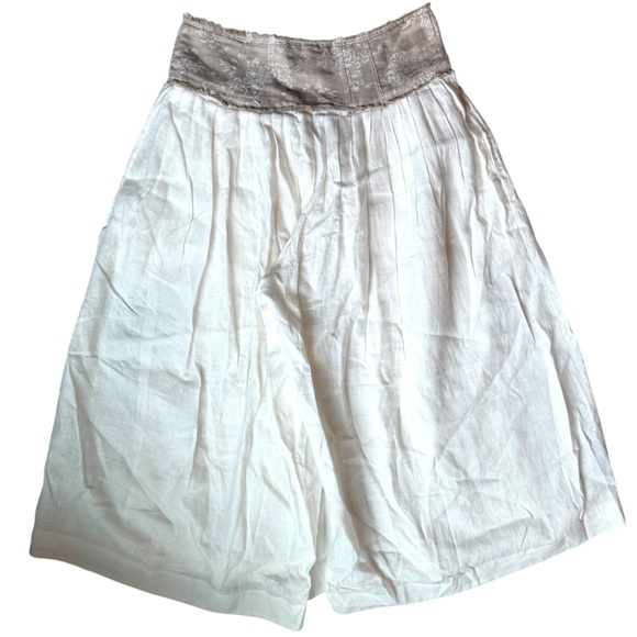 Anthropologie 100% Linen Jacquard Basque-Waist Culottes Sz 4 Wide Leg - Picture 3 of 4